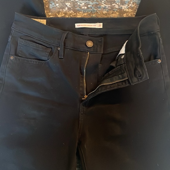 Levi’s Premium Women’s 724 High Rise Straight Crop Black Denim Jeans Siz… - Picture 7 of 14